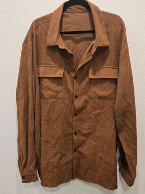 SHEIN Men's Button-Up Shacket in Rust